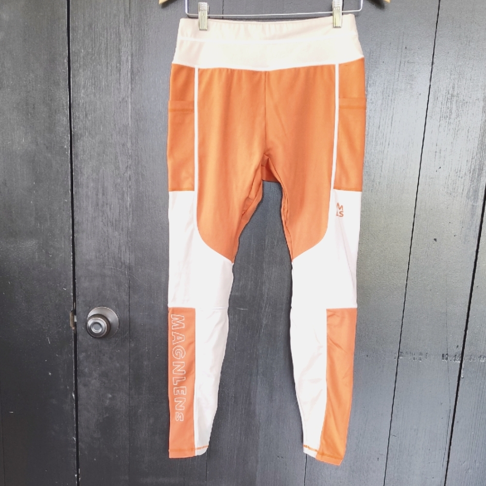 🍑 Magnlens Luxury Athletic Leggings. Size L (175/76A). Orange and White.